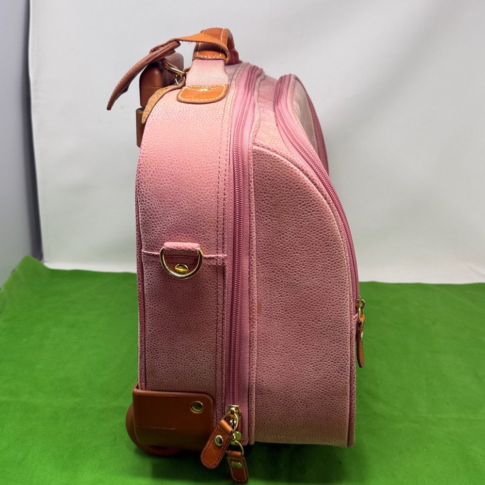 Bric's Pink Pebbled Suede Rolling Luggage Bag - Picture 7 of 15